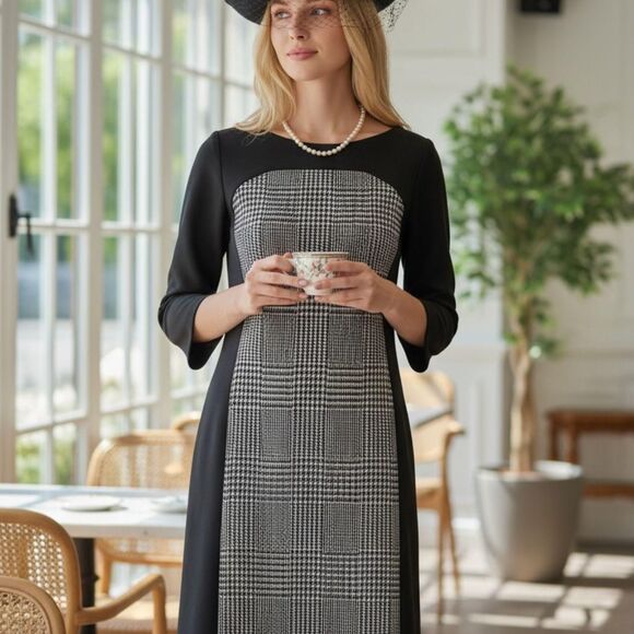 Evan Picone Dresses & Skirts - Evan-Picone Women's Black and Houndstooth Style Dress | Size 16